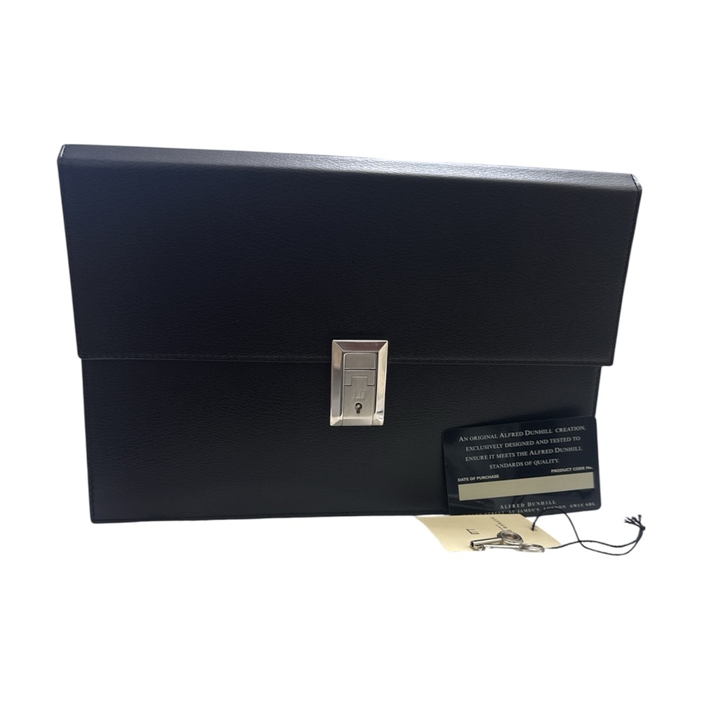 Dunhill Black Leather Document Holder Handbag with Keys, Org. Tag and COA Card